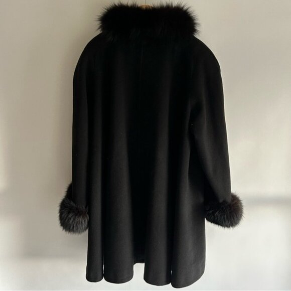 Nina Ricci vintage 1970s Wool Cashmere Fur Black Coat - Picture 5 of 13